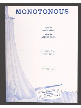 Vintage Monotonous Sheet Music 1952 Carroll Siegel Eartha Kitt New Faces of 1952